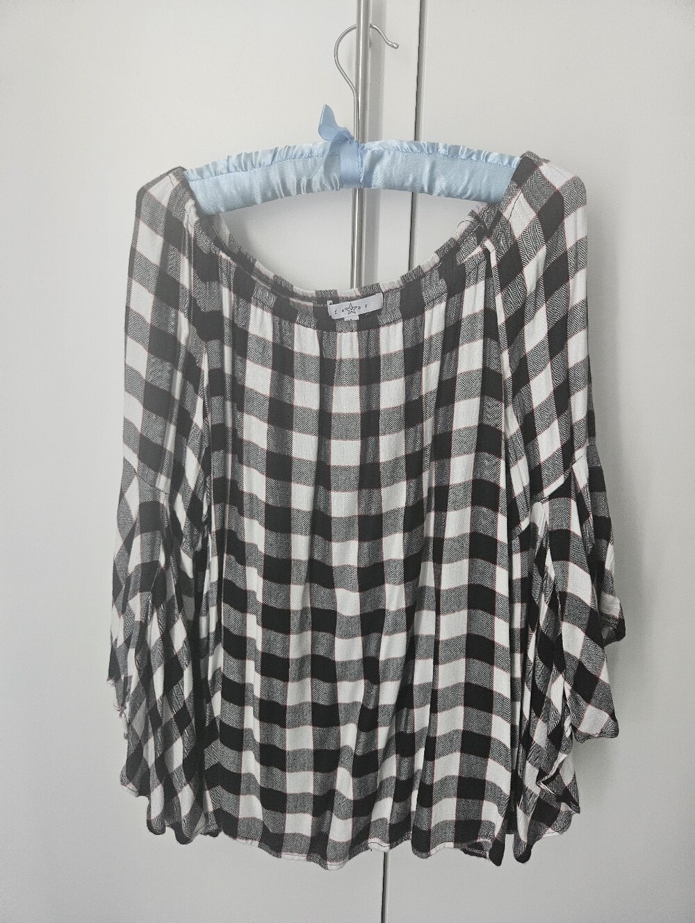 Black and White Plaid Off-Shoulder Women’s Top
